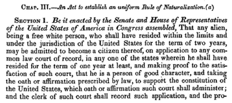 Nationality Act Of 1790 Immigration History 8817